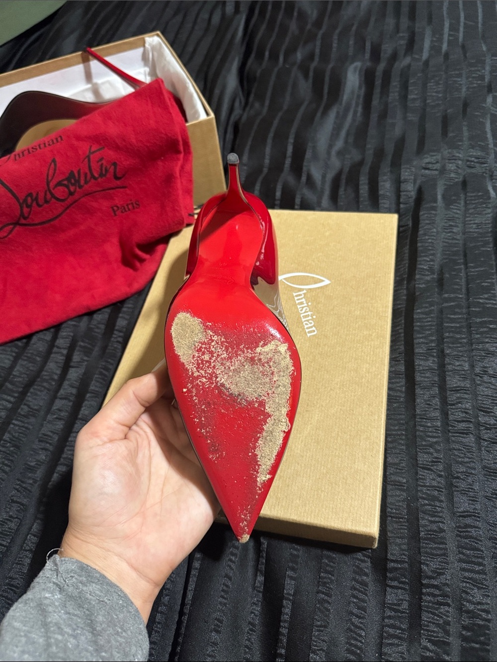 Christian Louboutin Two-Tone Patent Pumps in Red and Black - Picture 8 of 13